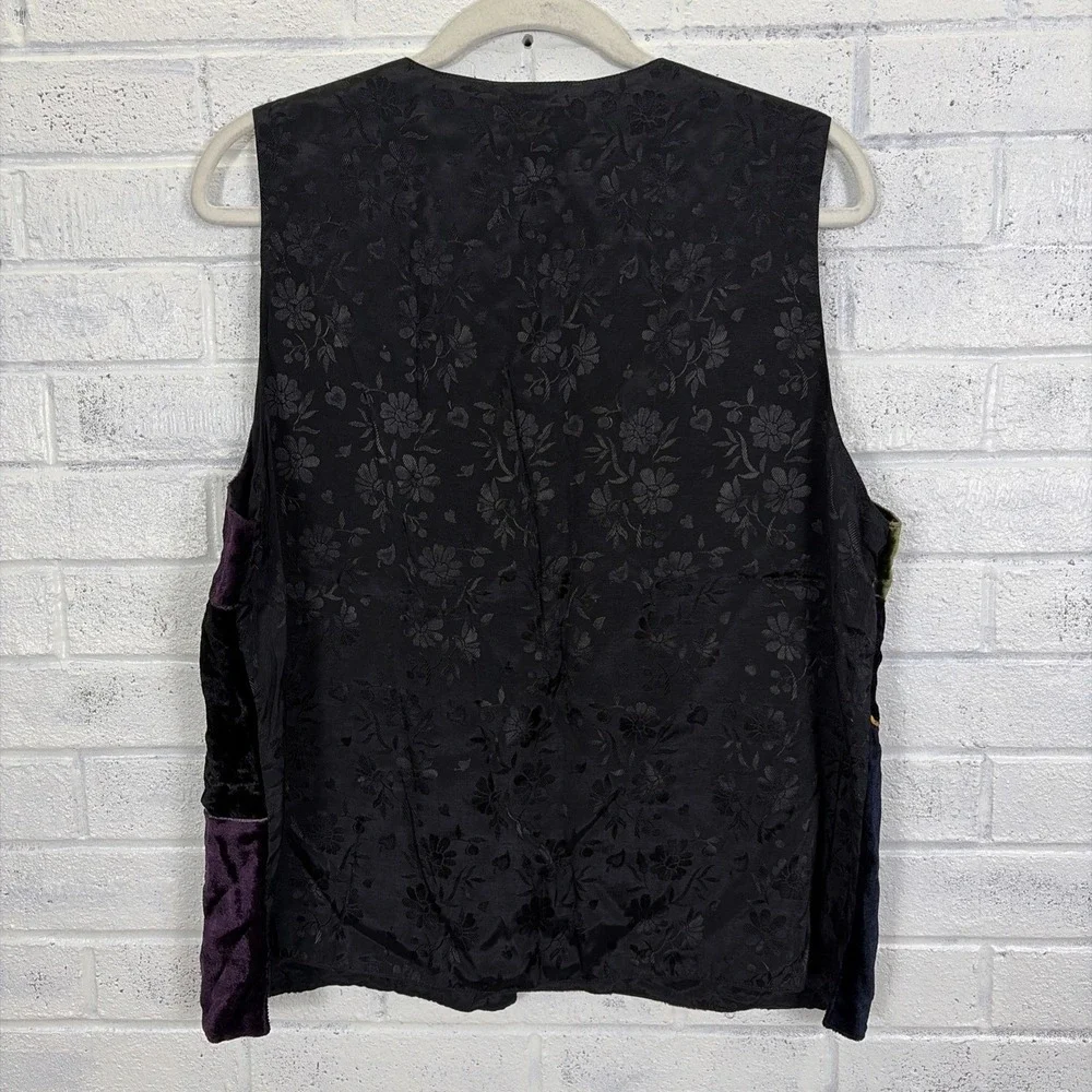 VTG April Cornell Velvet Patchwork Vest Size M Embroidered Boho Artsy - Picture 2 of 7